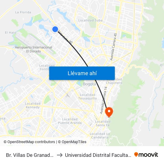 Br. Villas De Granada (Kr 113 - Cl 78) to Universidad Distrital Facultad Del Medio Ambiente map