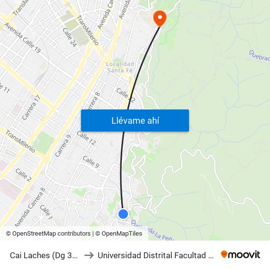 Cai Laches (Dg 3c - Kr 8 Este) to Universidad Distrital Facultad Del Medio Ambiente map