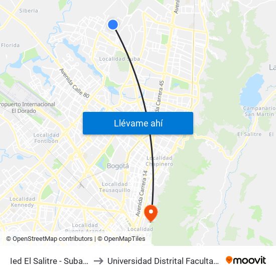 Ied El Salitre - Suba (Kr 99 - Cl 153) to Universidad Distrital Facultad Del Medio Ambiente map