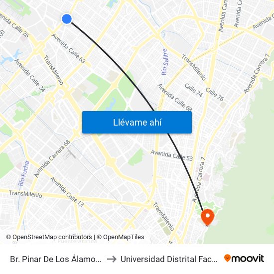 Br. Pinar De Los Álamos (Av. C. De Cali - Cl 65c) to Universidad Distrital Facultad Del Medio Ambiente map