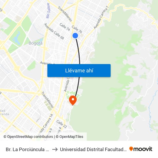 Br. La Porciúncula (Kr 13 - Ac 72) to Universidad Distrital Facultad Del Medio Ambiente map