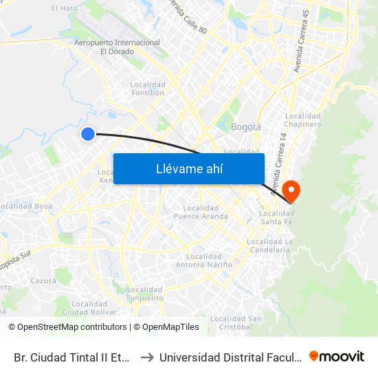 Br. Ciudad Tintal II Etapa 6 (Cl 6a - Kr 93d) to Universidad Distrital Facultad Del Medio Ambiente map