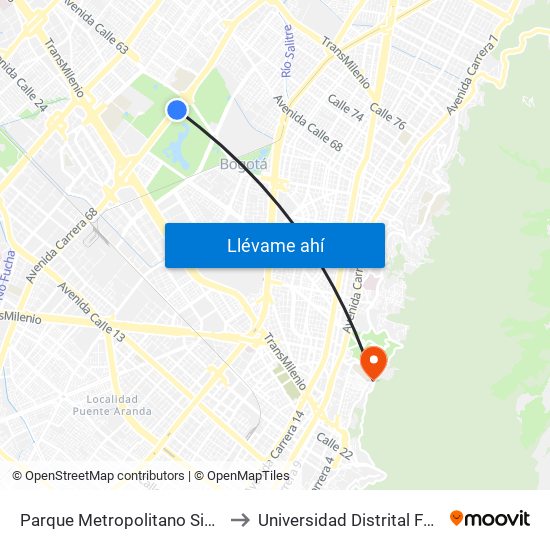 Parque Metropolitano Simón Bolívar (Ak 68 - Ac 63) (A) to Universidad Distrital Facultad Del Medio Ambiente map