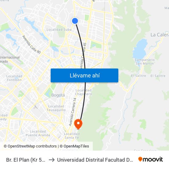 Br. El Plan (Kr 59 - Cl 152) to Universidad Distrital Facultad Del Medio Ambiente map