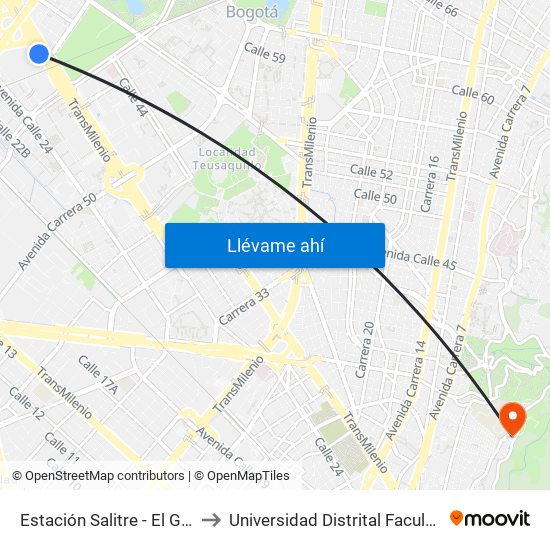 Estación Salitre - El Greco (Ac 26 - Kr 66) to Universidad Distrital Facultad Del Medio Ambiente map