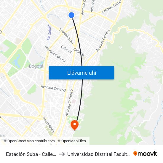 Estación Suba - Calle 95 (Ak 55 - Cl 94c) to Universidad Distrital Facultad Del Medio Ambiente map