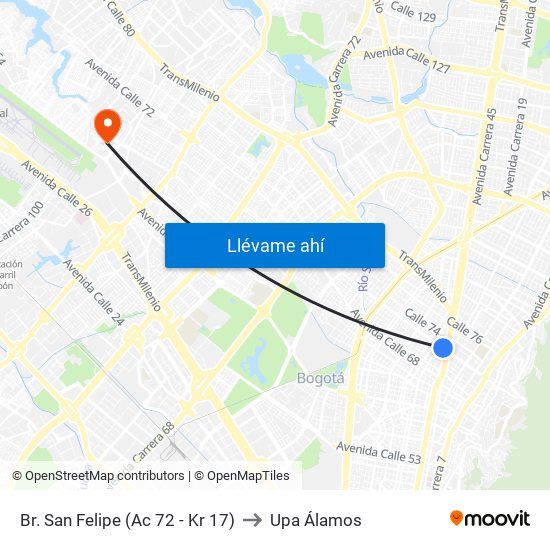 Br. San Felipe (Ac 72 - Kr 17) to Upa Álamos map