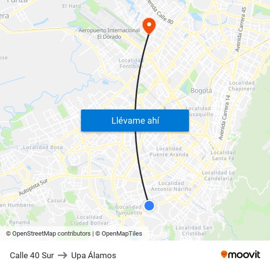 Calle 40 Sur to Upa Álamos map