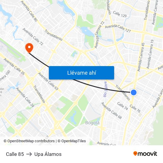 Calle 85 to Upa Álamos map