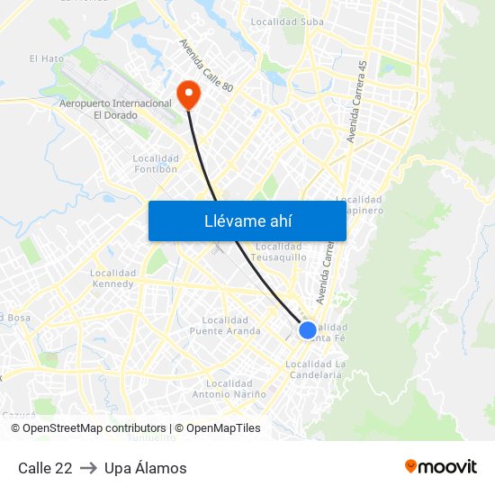 Calle 22 to Upa Álamos map