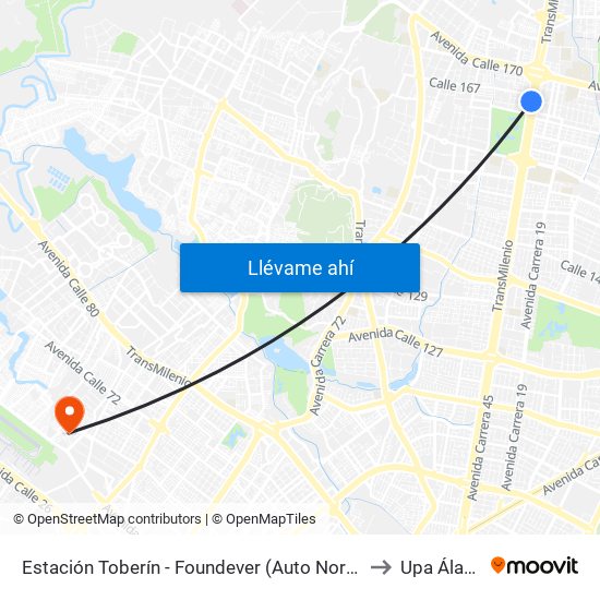 Estación Toberín - Foundever (Auto Norte - Cl 166) to Upa Álamos map