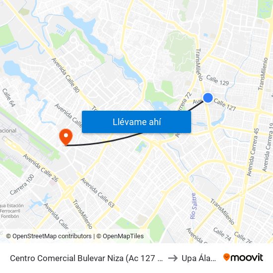 Centro Comercial Bulevar Niza (Ac 127 - Av. Suba) to Upa Álamos map