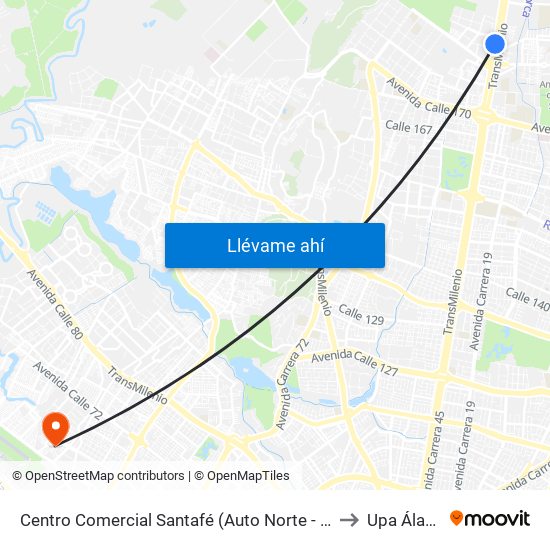 Centro Comercial Santafé (Auto Norte - Cl 187) (B) to Upa Álamos map