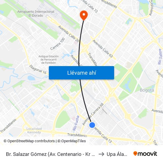 Br. Salazar Gómez (Av. Centenario - Kr 65) (A) to Upa Álamos map