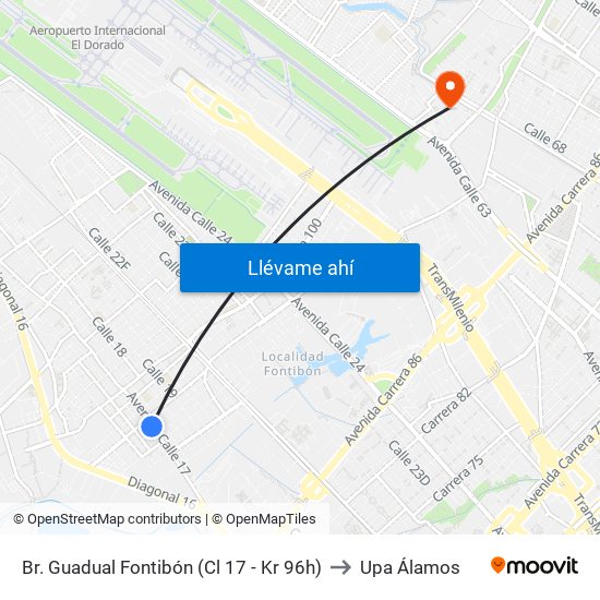 Br. Guadual Fontibón (Cl 17 - Kr 96h) to Upa Álamos map