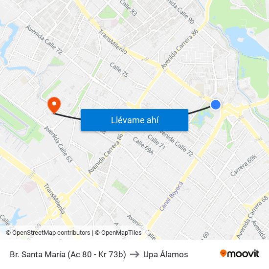 Br. Santa María (Ac 80 - Kr 73b) to Upa Álamos map