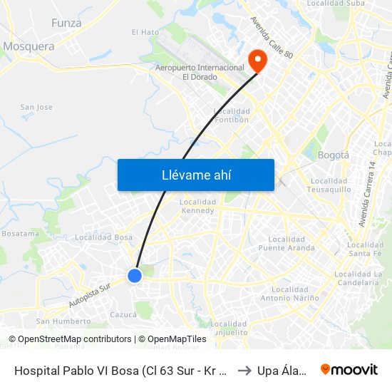 Hospital Pablo VI Bosa (Cl 63 Sur - Kr 77g) (A) to Upa Álamos map