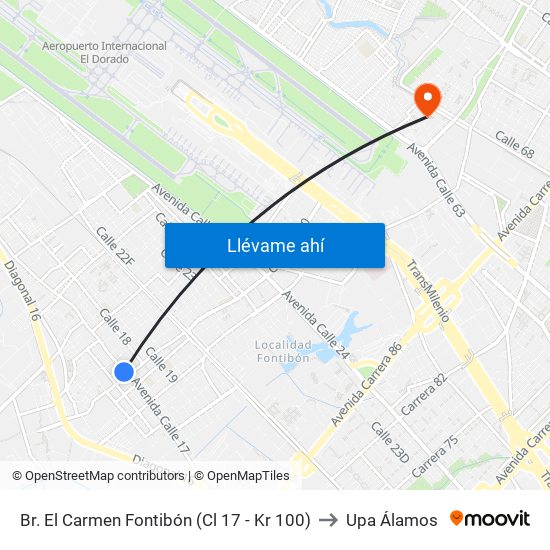 Br. El Carmen Fontibón (Cl 17 - Kr 100) to Upa Álamos map