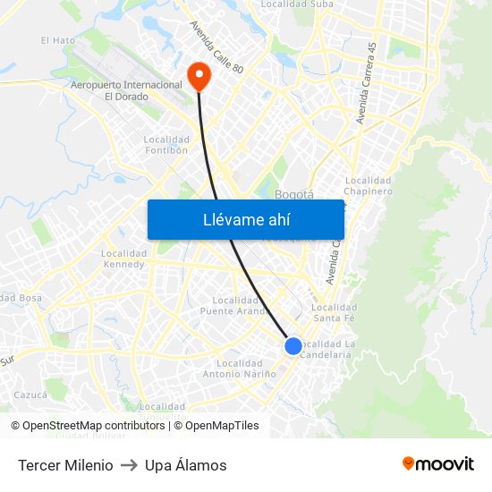 Tercer Milenio to Upa Álamos map