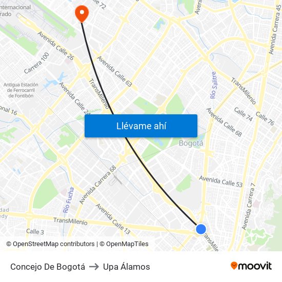 Concejo De Bogotá to Upa Álamos map
