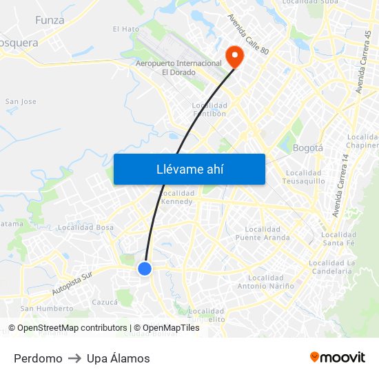 Perdomo to Upa Álamos map