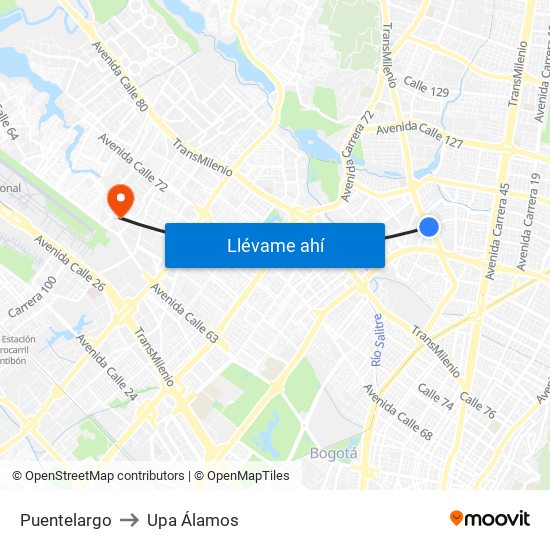 Puentelargo to Upa Álamos map