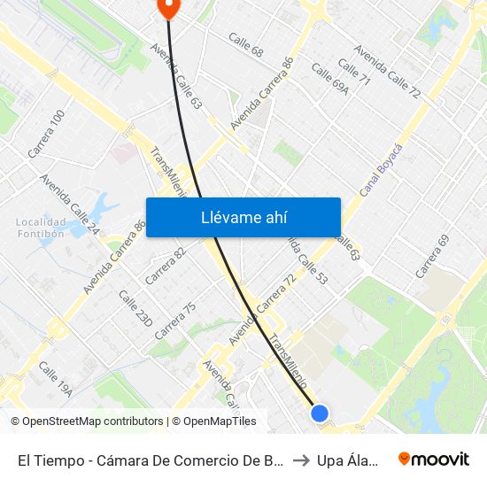 El Tiempo - Cámara De Comercio De Bogotá to Upa Álamos map