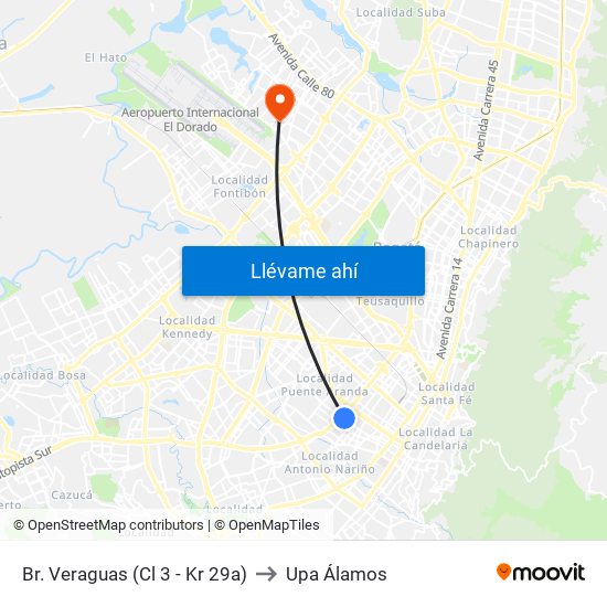 Br. Veraguas (Cl 3 - Kr 29a) to Upa Álamos map