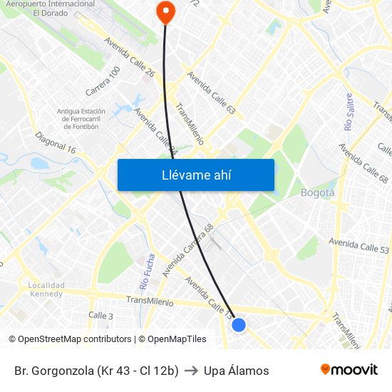 Br. Gorgonzola (Kr 43 - Cl 12b) to Upa Álamos map