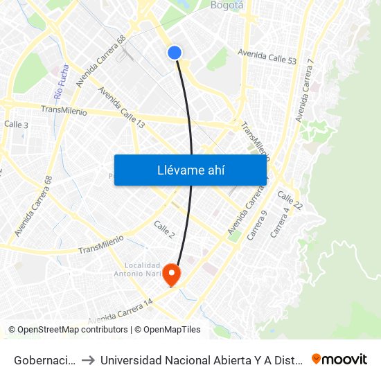 Gobernación to Universidad Nacional Abierta Y A Distancia map