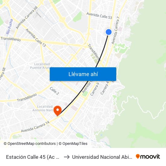 Estación Calle 45 (Ac 45 - Av. Caracas) to Universidad Nacional Abierta Y A Distancia map