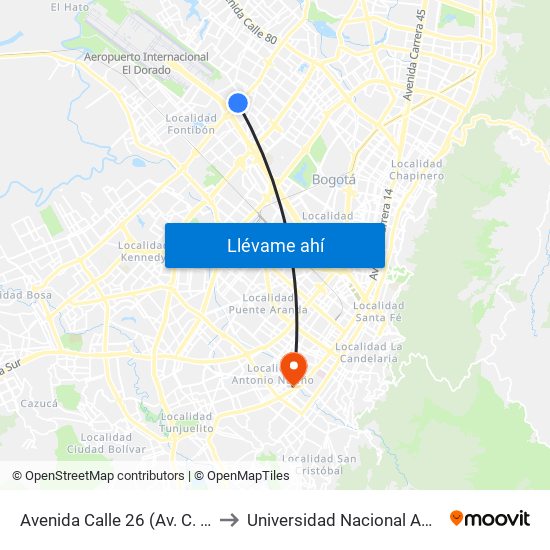 Avenida Calle 26 (Av. C. De Cali - Cl 51) (A) to Universidad Nacional Abierta Y A Distancia map