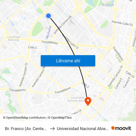 Br. Franco (Av. Centenario - Kr 69b) to Universidad Nacional Abierta Y A Distancia map