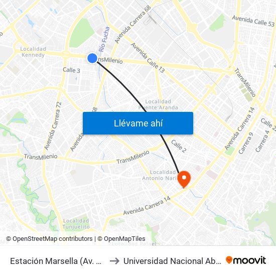 Estación Marsella (Av. Américas - Kr 69b) to Universidad Nacional Abierta Y A Distancia map