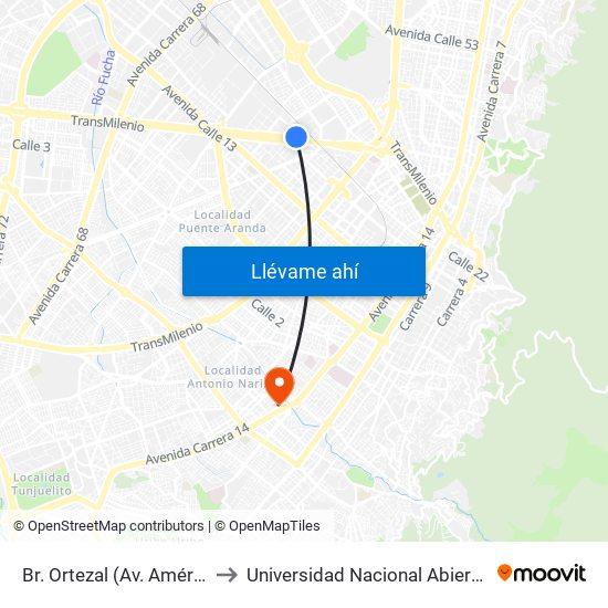 Br. Ortezal (Av. Américas - Tv 39) to Universidad Nacional Abierta Y A Distancia map