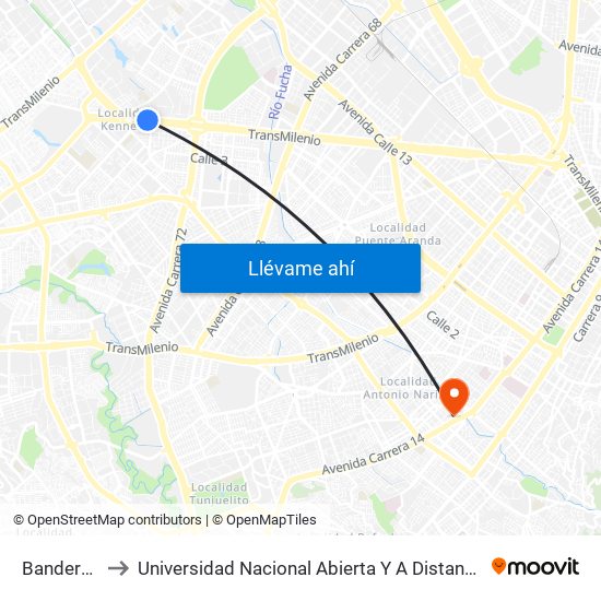 Banderas to Universidad Nacional Abierta Y A Distancia map