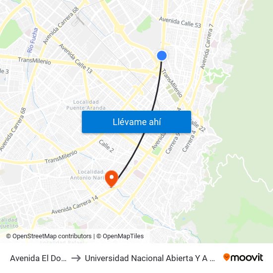 Avenida El Dorado to Universidad Nacional Abierta Y A Distancia map