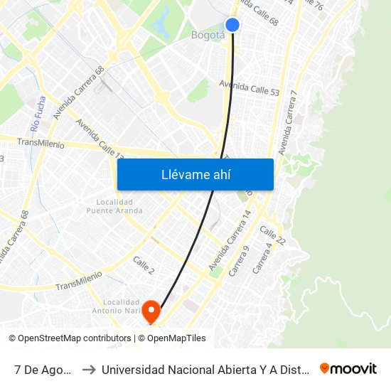 7 De Agosto to Universidad Nacional Abierta Y A Distancia map