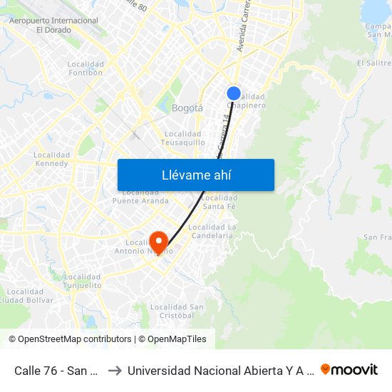 Calle 76 - San Felipe to Universidad Nacional Abierta Y A Distancia map