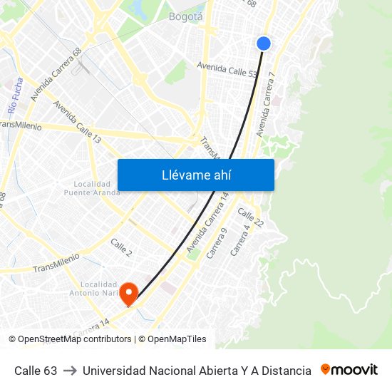 Calle 63 to Universidad Nacional Abierta Y A Distancia map
