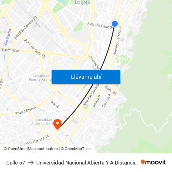Calle 57 to Universidad Nacional Abierta Y A Distancia map