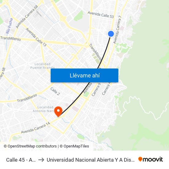 Calle 45 - Asw to Universidad Nacional Abierta Y A Distancia map