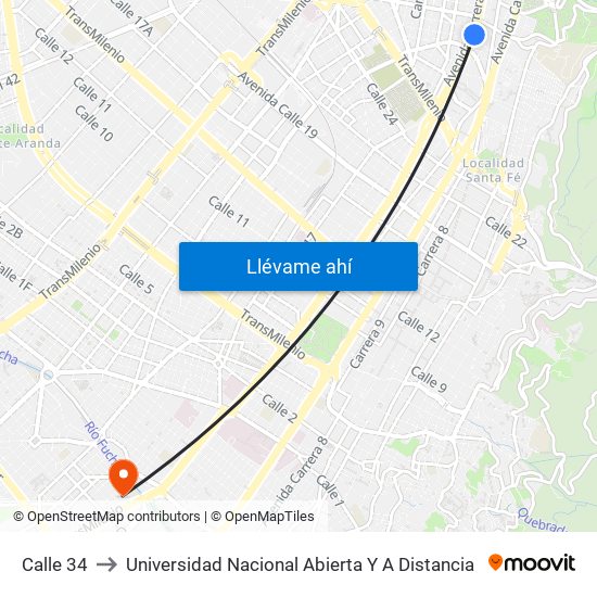 Calle 34 to Universidad Nacional Abierta Y A Distancia map