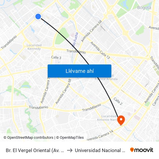 Br. El Vergel Oriental (Av. C. De Cali - Cl 10b) (A) to Universidad Nacional Abierta Y A Distancia map