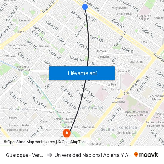 Guatoque - Veraguas to Universidad Nacional Abierta Y A Distancia map