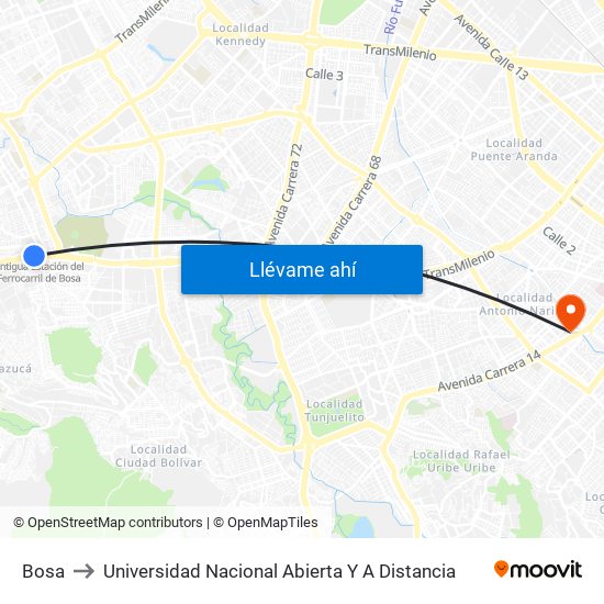 Bosa to Universidad Nacional Abierta Y A Distancia map