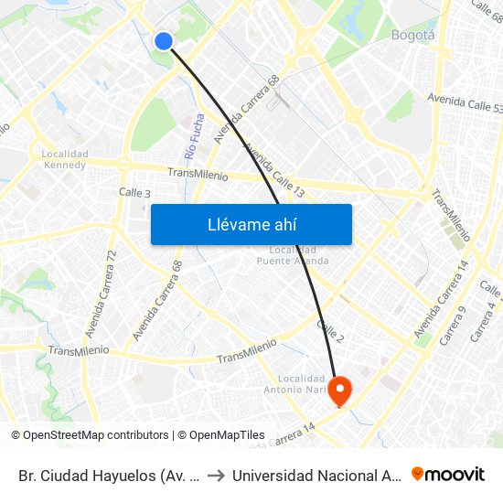 Br. Ciudad Hayuelos (Av. Centenario - Kr 78g) to Universidad Nacional Abierta Y A Distancia map