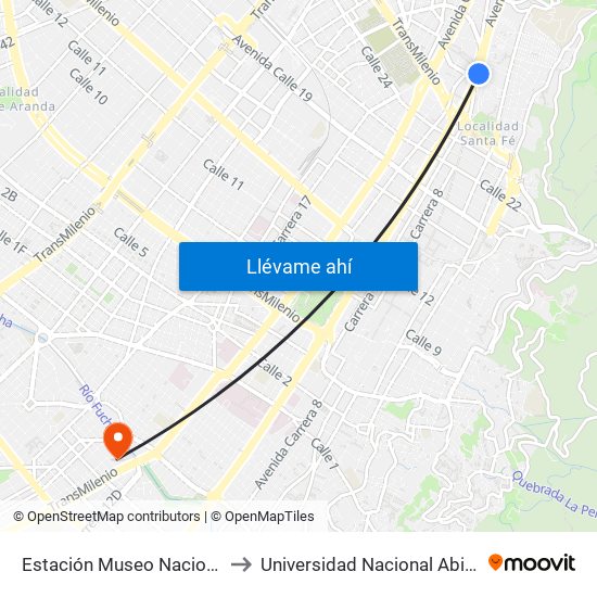 Estación Museo Nacional (Ak 7 - Cl 29) to Universidad Nacional Abierta Y A Distancia map