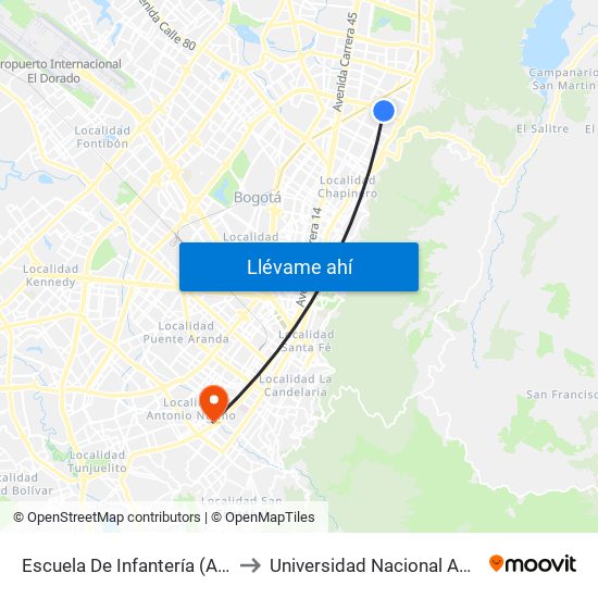 Escuela De Infantería (Ac 100 - Kr 11a) (B) to Universidad Nacional Abierta Y A Distancia map