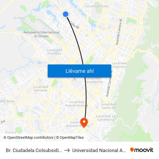 Br. Ciudadela Colsubsidio (Ac 80 - Kr 112a) to Universidad Nacional Abierta Y A Distancia map